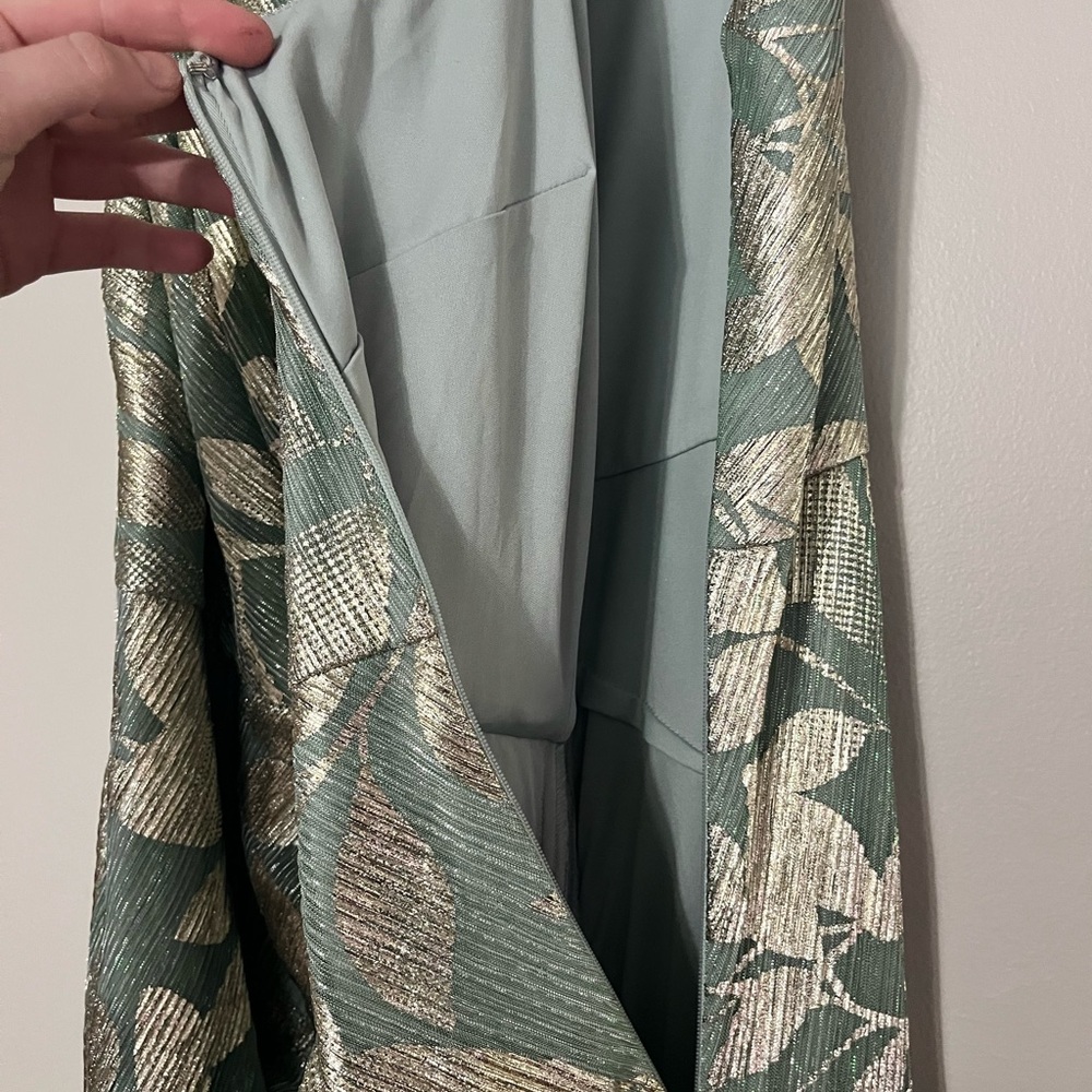 Adrianna Papell Mint Green and Metallic Gold Leaf Evening Gown - Picture 4 of 9